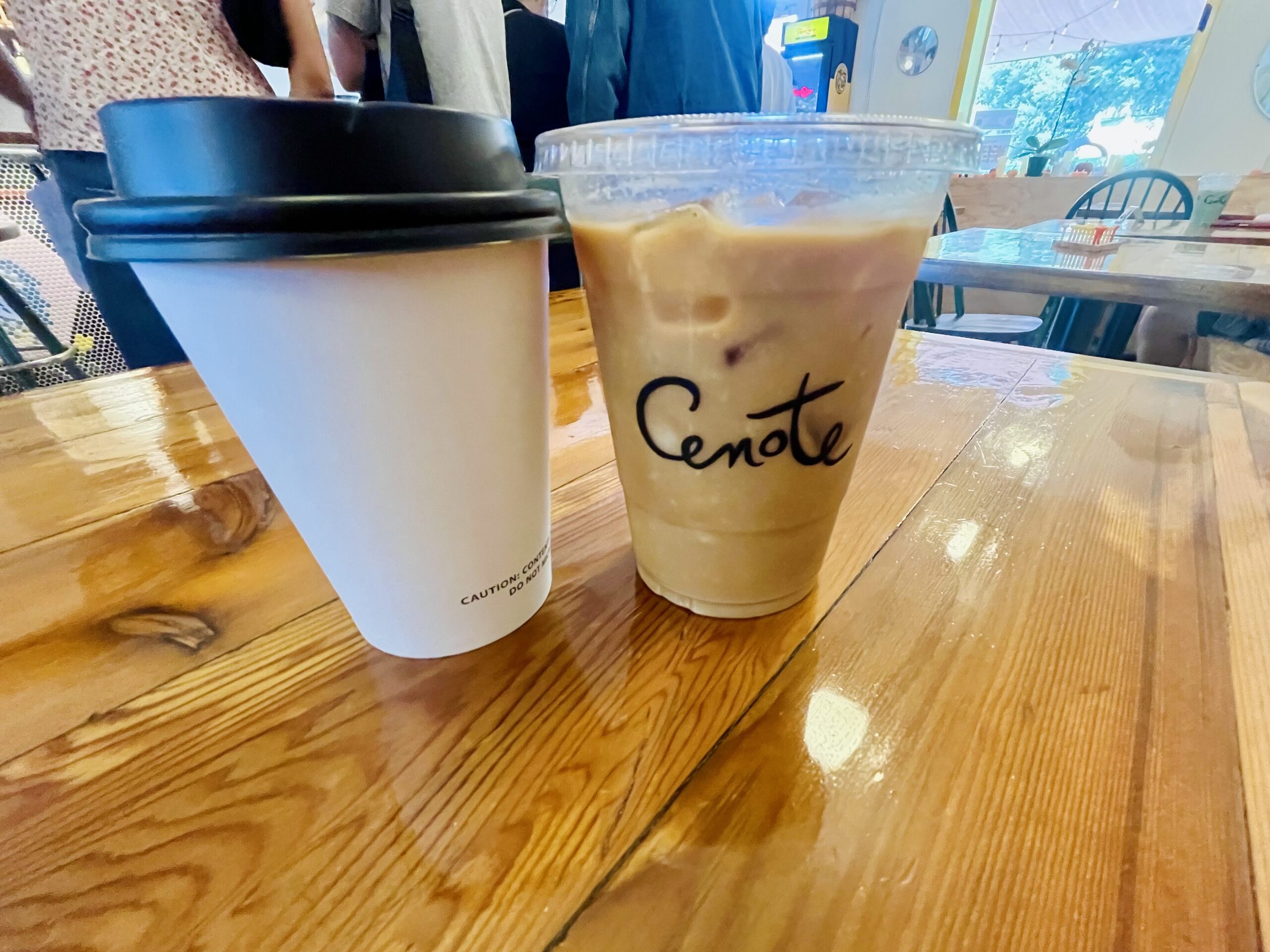 One hot and one iced almond milk latte from Cenote